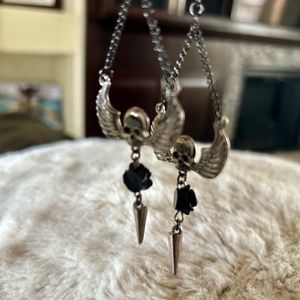 Halloween 🎃 Skull and Bones Angels Wings Black and Silver Spikes & Gem Stones